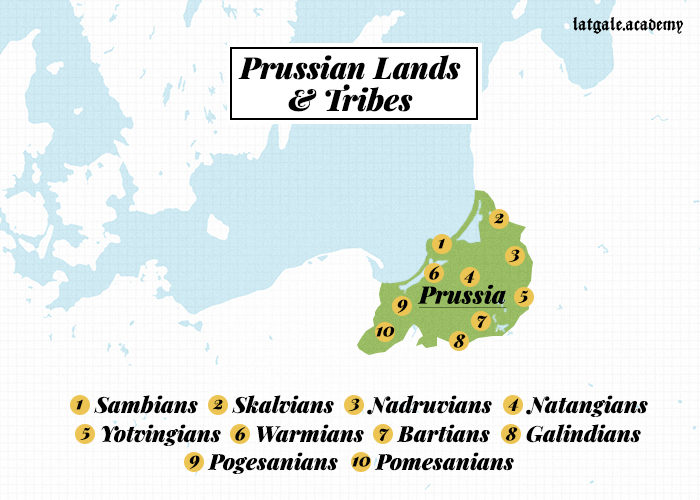 Prussian lands and tribes in the 13th-century